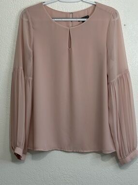 Express Blush Pink Long-Sleeve Keyhole Blouse